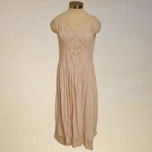 Prairie Farmhouse Embroidered Cotton Midi Dress KAPMA Sleeveless Bow S